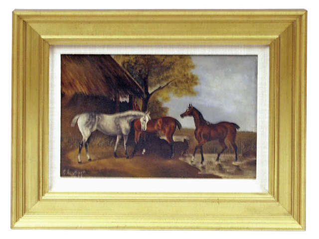 Appraisal: Original oil on canvas of English countryside scene with horses