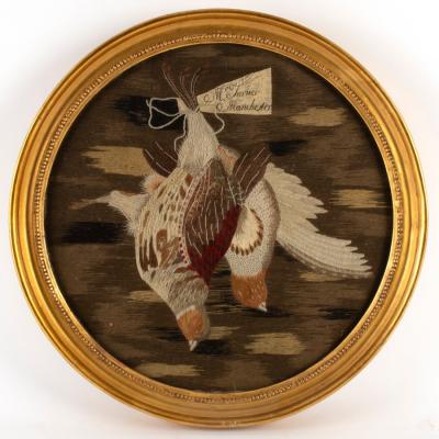 Appraisal: A Georgian needlework picture of a pair of partridge with