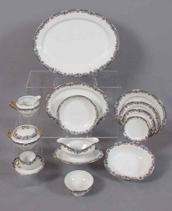 Appraisal: FRENCH LIMOGES BLUE BORDER FINE CHINA Approx pieces to include