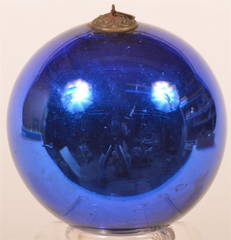 Appraisal: Antique Blown Glass Ball Form German Kugel Antique Cobalt Blue