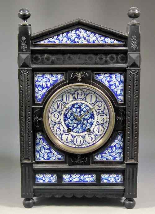 Appraisal: A late th Century ebonised wood cased mantel clock of