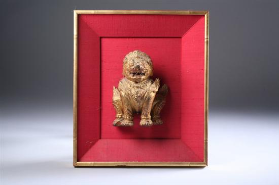 Appraisal: THAI GILT WOOD FIGURE OF LION Framed - in high