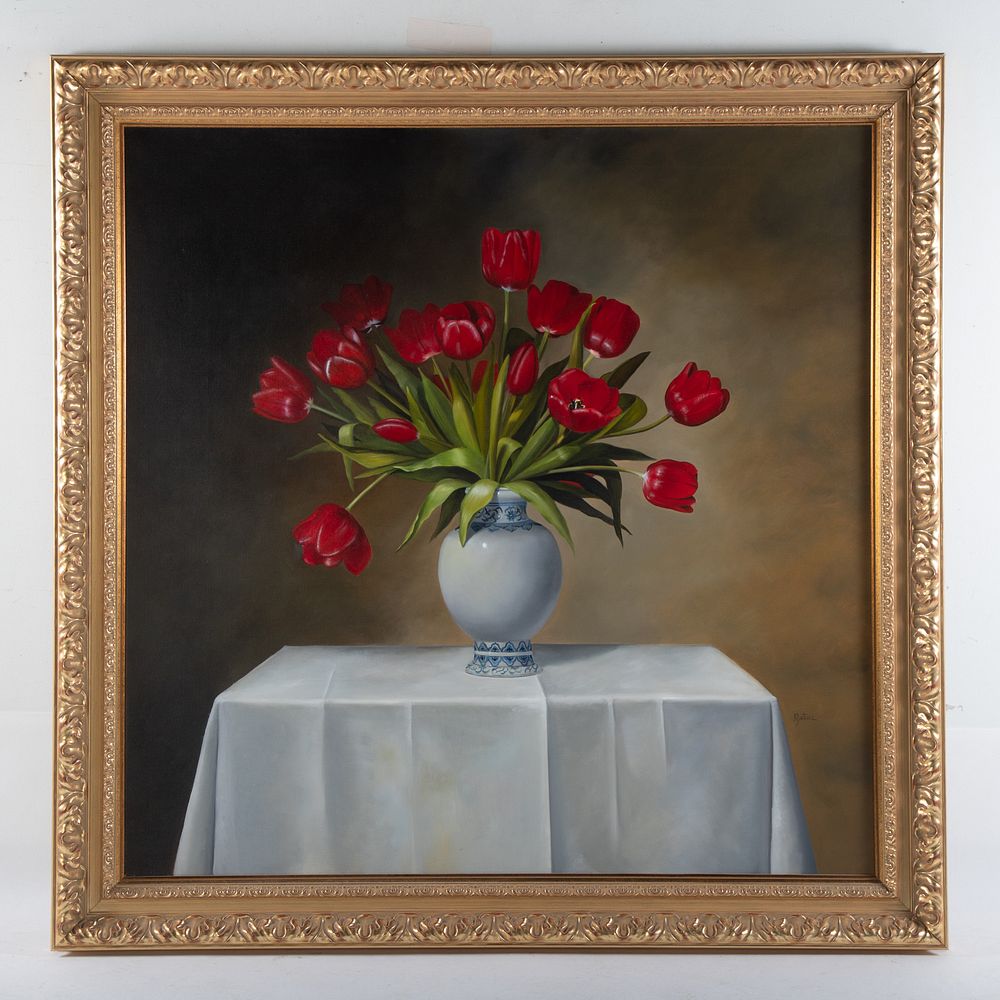 Appraisal: Juanita Martinez Red Tulip Bouquet oil American th century Oil