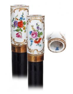 Appraisal: Meissen Porcelain Cane -Ca -Cylindrical porcelain knob finely painted with