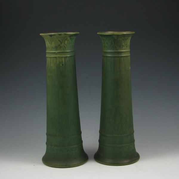 Appraisal: Two Cambridge Matte Green Vases unmarked ''h one with small