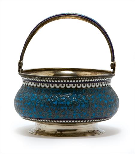 Appraisal: Russian Cloisonne Enameled Silver Footed Basket Estimate -