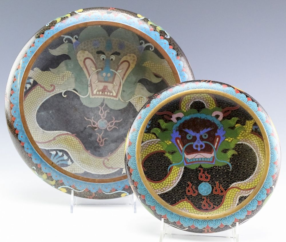 Appraisal: Two Chinese Export Cloisonne Enamel Dragon Bowls Two Chinese Export