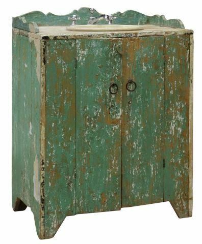 Appraisal: Rustic cabinet vanity Mexico th c fitted with a hand-painted