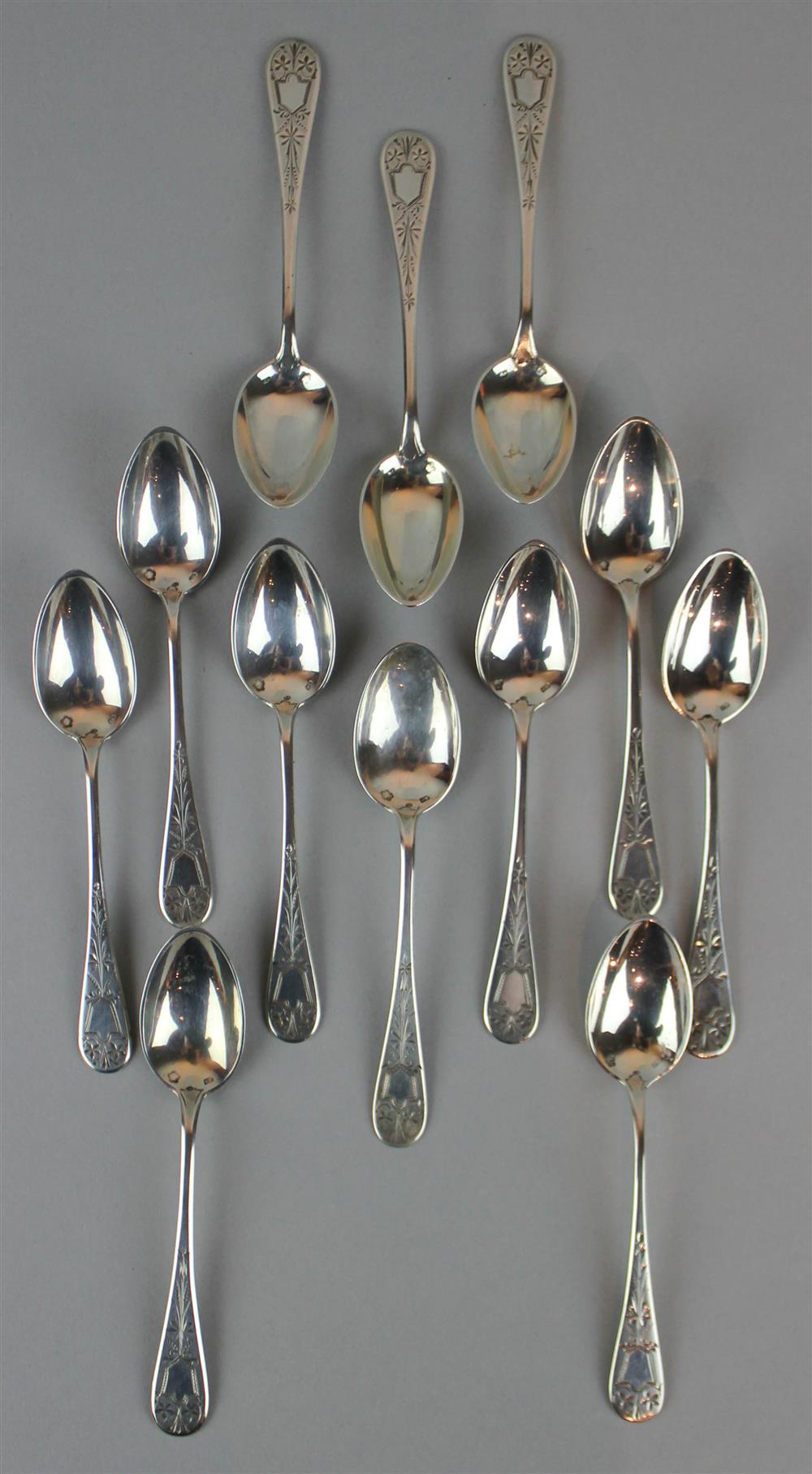 Appraisal: TWELVE AUSTRIAN SILVER TEASPOONS ca maker's mark AN with bright-cut