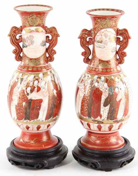 Appraisal: Pair of Japanese Baluster VasesKutani style with multi-figural decoration to