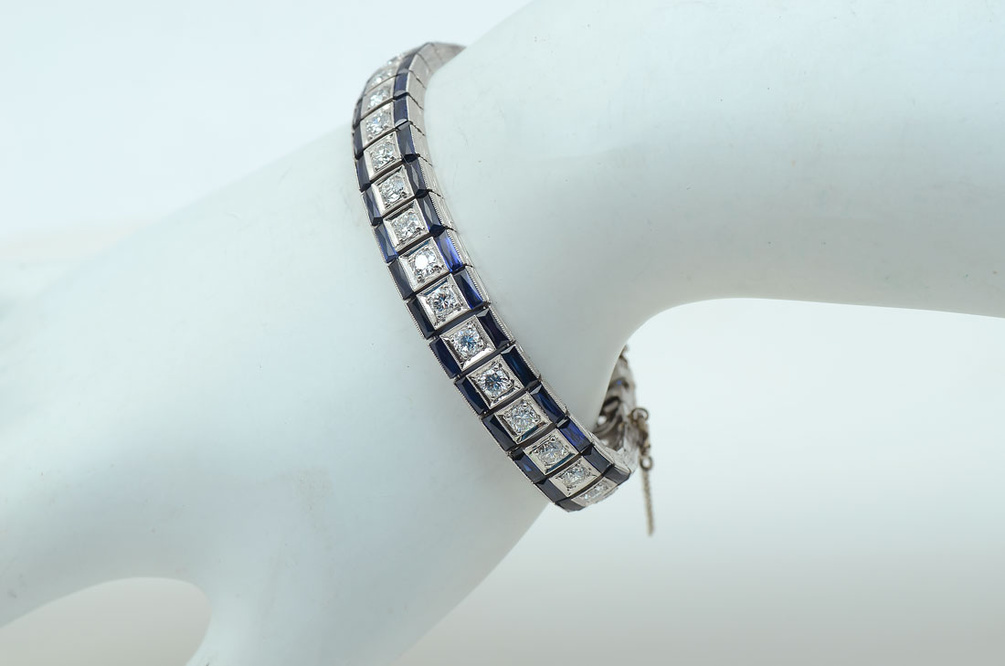 Appraisal: PLATINUM CTW DIAMOND SAPPHIRE ART DECO BRACELET row line bracelet