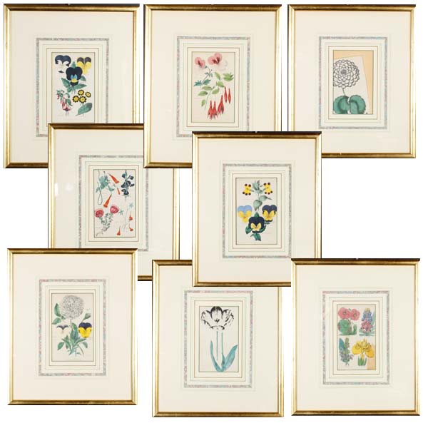 Appraisal: Set of eight th Century hand colored botanical floral prints