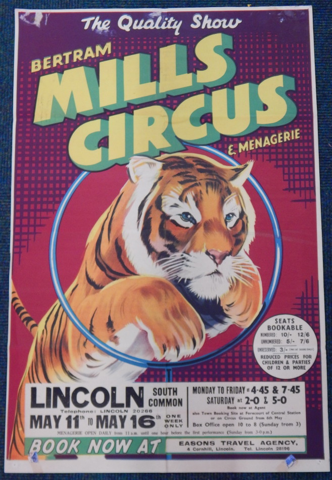 Appraisal: A Bertram Mills Circus poster for South Common Lincoln depicting