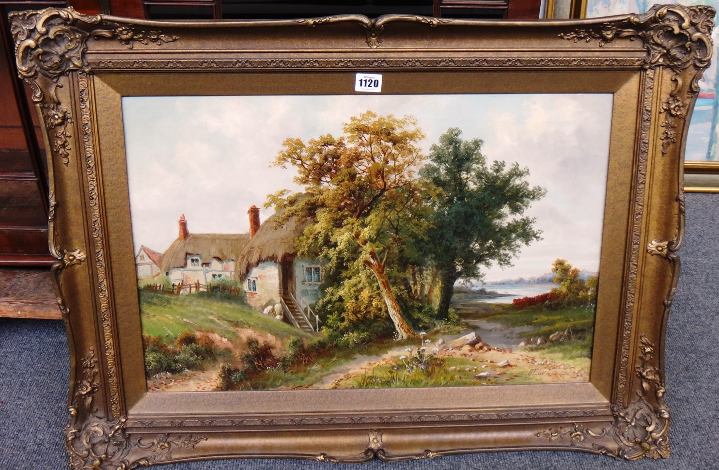 Appraisal: Octavius Thomas Clark - Cottage scene oil on canvas signed