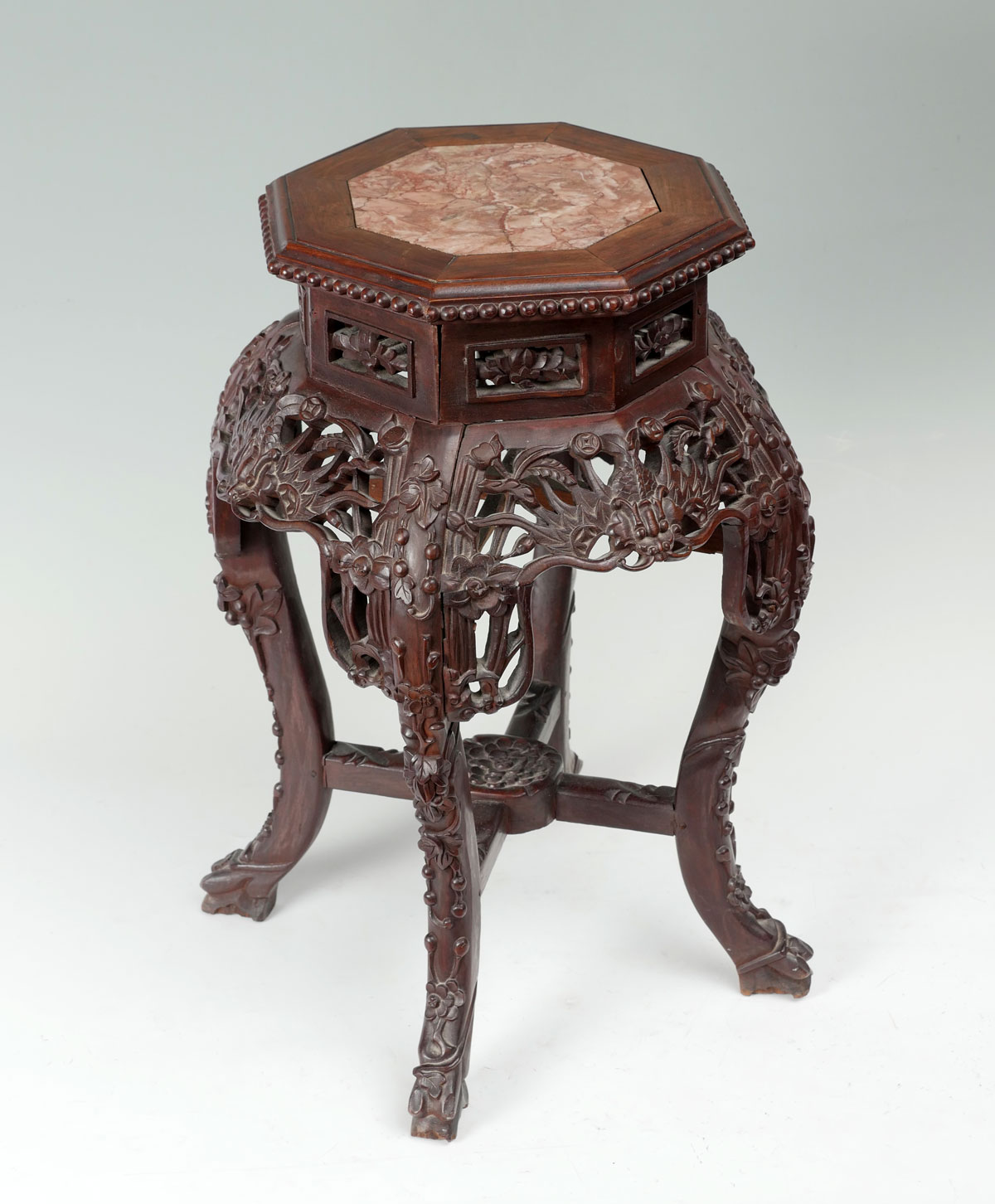 Appraisal: CARVED CHINESE PLANT STAND Marble top Chinese plant stand having