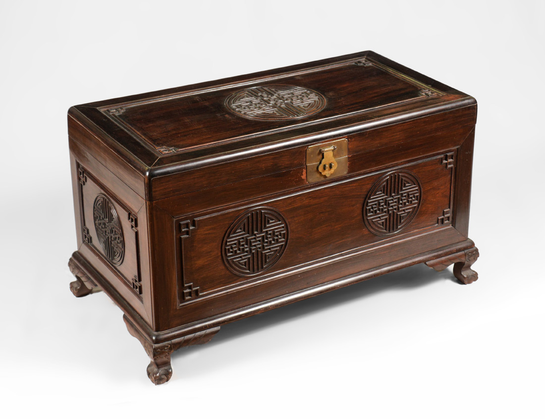 Appraisal: CHINESE CARVED ROSEWOOD BLANKET CHEST Hinged lid front and sides