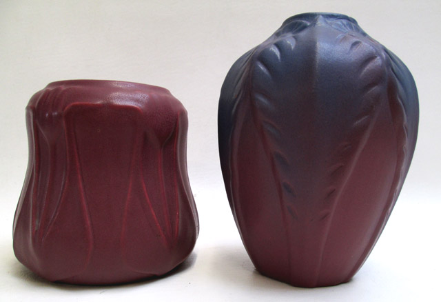 Appraisal: TWO VAN BRIGGLE ART POTTERY VASES one with leaf and