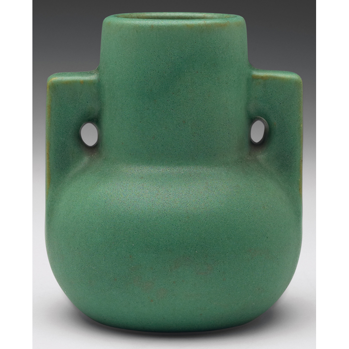 Appraisal: Teco vase double handled shape covered in a good green