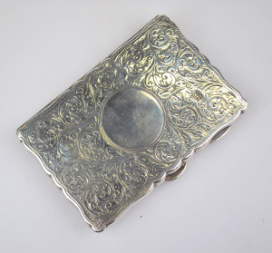 Appraisal: A late Victorian engraved visiting card case with leather lining