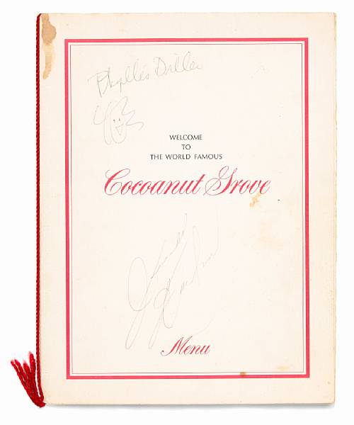 Appraisal: A Judy Garland and Phyllis Diller signed menu from The