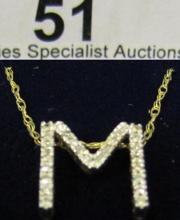 Appraisal: CT Diamond Letter M Pendant and Chain retail price