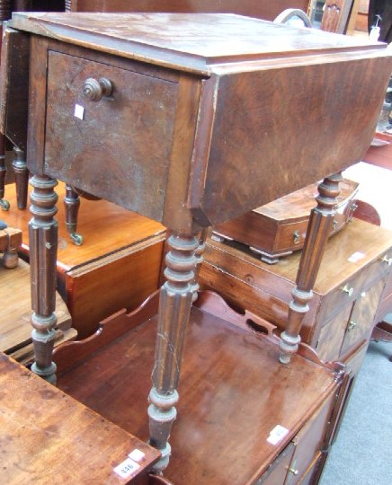 Appraisal: A th century burr walnut drop flap sewing table the