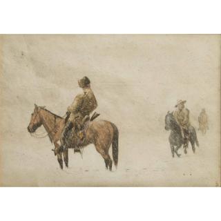 Appraisal: Riders In The Snow Painting Framed watercolor Riders in the