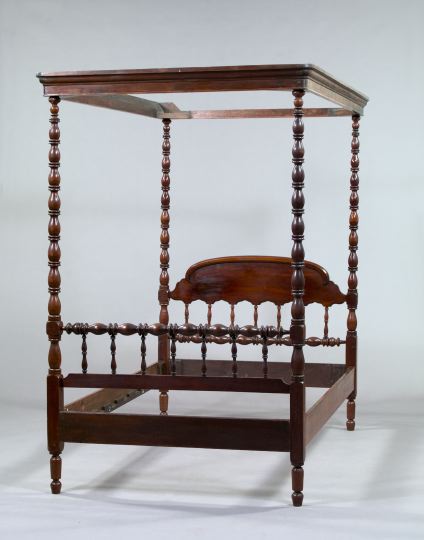 Appraisal: New Orleans Spool-Turned Walnut Four-Post Convent Bed third quarter th