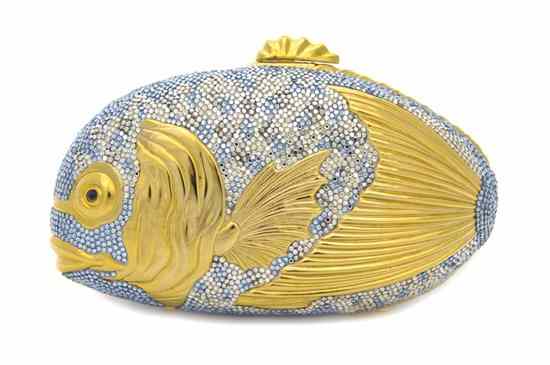 Appraisal: A Judith Leiber Blue and Silver Crystal Fish Minaudiere goldtone