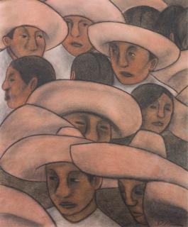 Appraisal: Diego Rivera Men in Sombreros Mural Study Diego Rivera Mexico