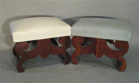 Appraisal: PAIR OF DOROTHY DRAPER FAUX MAHOGANY OTTOMANS Mid- th century