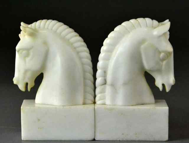 Appraisal: Pr Of Italian Alabaster Horse Head Bookends On SqFinely depicted