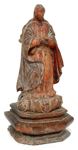 Appraisal: A CARVED POLYCHROME MADONNA th century The figure with flowing