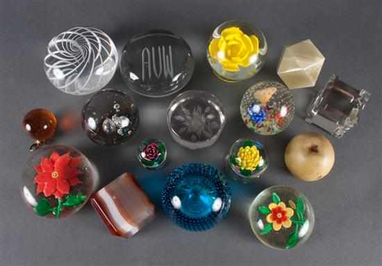 Appraisal: Twelve assorted Continental glass paperweights two hardstone paperweights and a