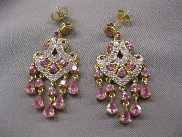 Appraisal: Pink Sapphire Diamond Earrings LeVian chandalier style carats total in