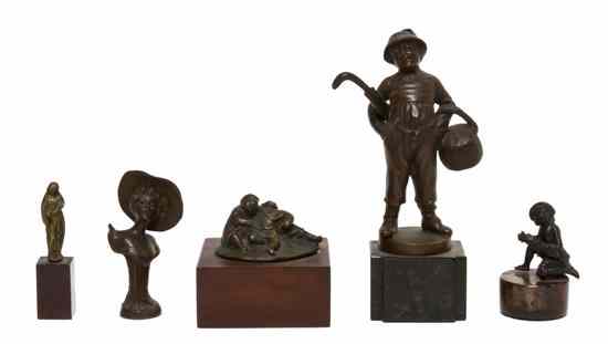 Appraisal: A Group of Five Continental Bronze Articles comprising a figure