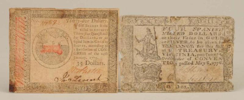 Appraisal: Lot of Colonial Printed Currency Description example - Four Spanish