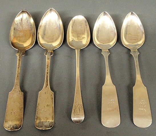 Appraisal: - Five coin silver tablespoons- by Conrad Bard Philadelphia PA