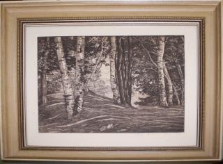 Appraisal: Luigi Lucioni Vermont - Through the Birches engraving x pencil