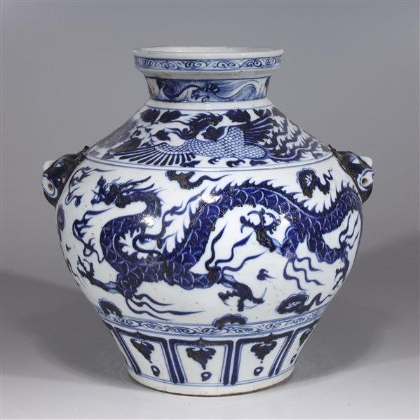 Appraisal: Chinese blue and white porcelain vase with dragons chasing flaming