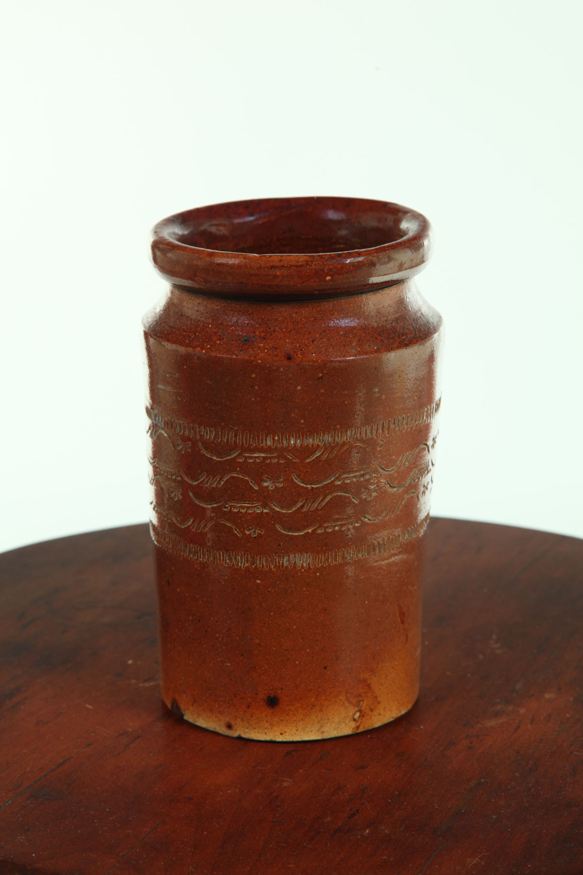 Appraisal: STONEWARE CANNING JAR Boscowan New Hampshire Incised decorative bands h