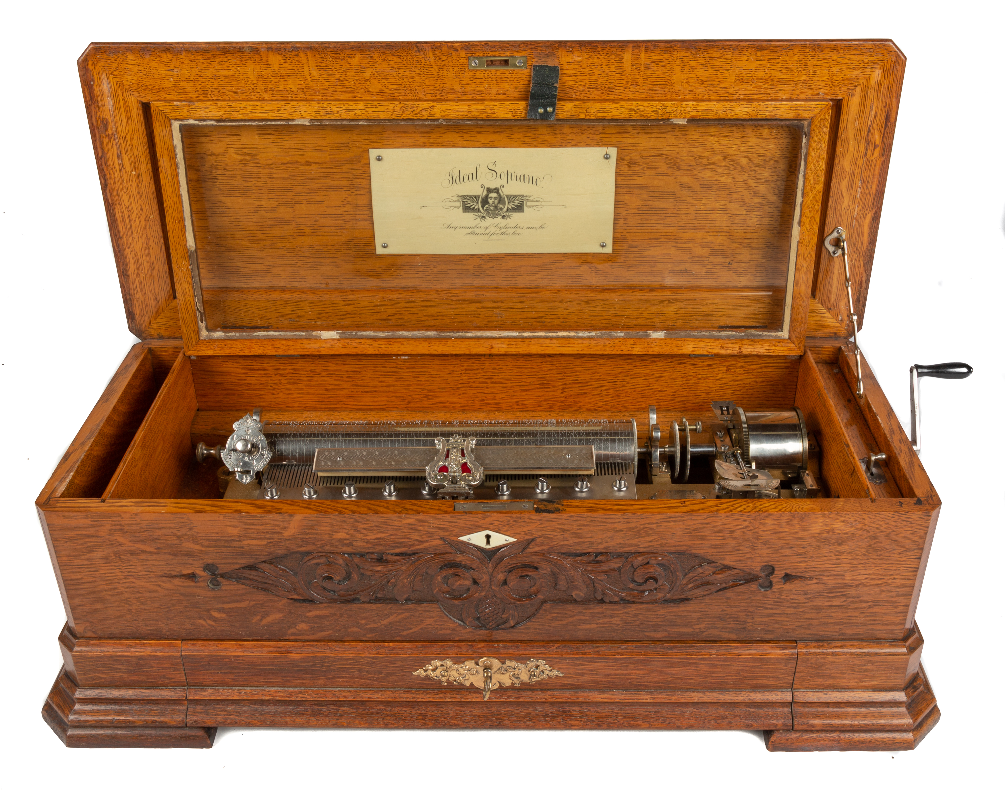 Appraisal: IDEAL SAPRANO MUSIC BOX circa carved quarter sawn oak case