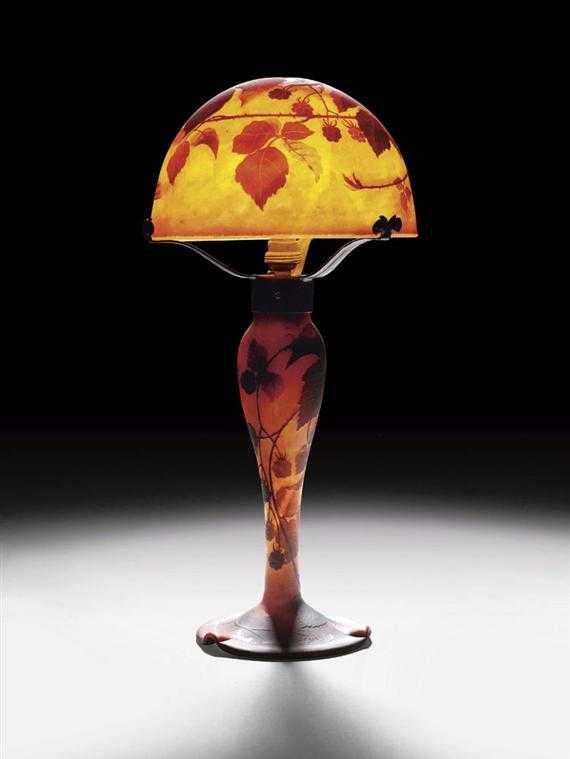 Appraisal: MULLER FRERES LUNEVILLE LAMP circa Acid-etched yellow glass with orange