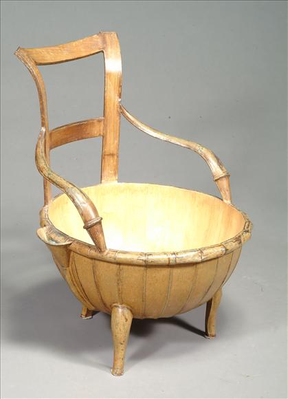 Appraisal: A Continental toleware faux bamboo commode armchair late th century