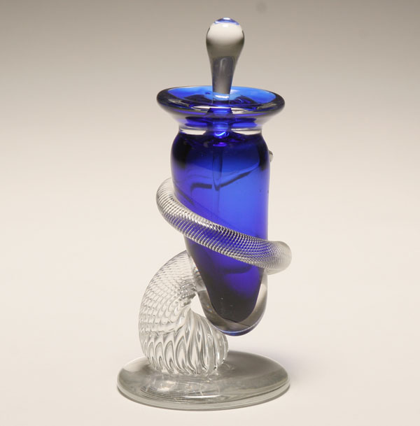 Appraisal: M Angell cobalt glass stoppered perfume bottle Snake form surround