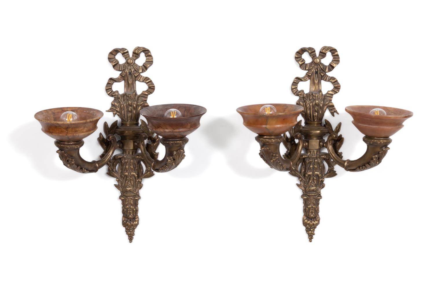 Appraisal: PAIR ITALIAN NEOCLASSICAL STYLE ALABASTER SCONCES Pair of Italian brass