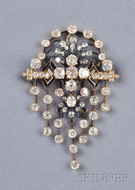 Appraisal: Antique Diamond Pendant Brooch set with old mine-cut diamonds and