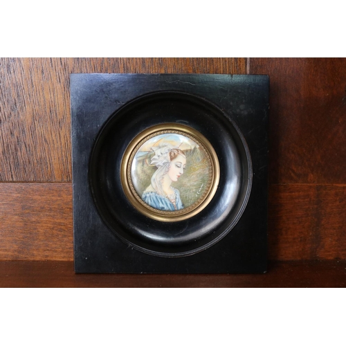 Appraisal: French portrait miniature of a woman approx cm Sq frame