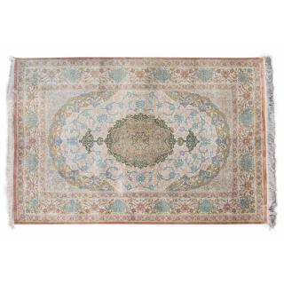 Appraisal: Persian Qum Rug Persian qum silk rug with central medallion