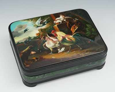 Appraisal: A Large Russian Fedoskino Lacquer Box Painted by I Morozova